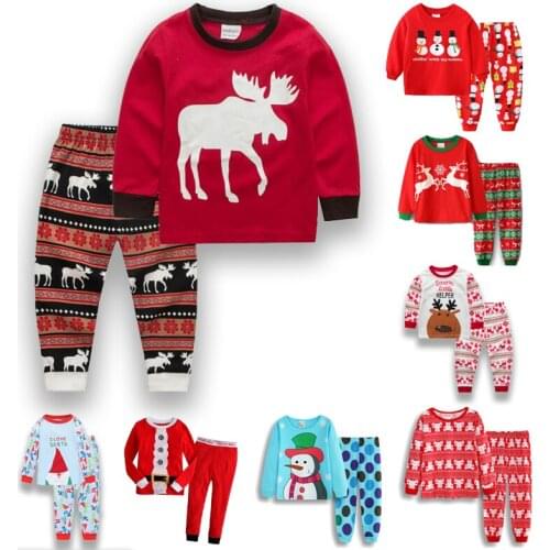 2020 new autumn and winter Santa Claus childrens wear set boy lovely baby pajamas christmas girl two piece pajamas home clothes