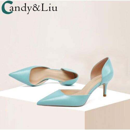 Little Fresh Girls High Heels Womens 2021 Summer New Sexy Leather Hollow Pointed Thin Heels Womens Middle Heels