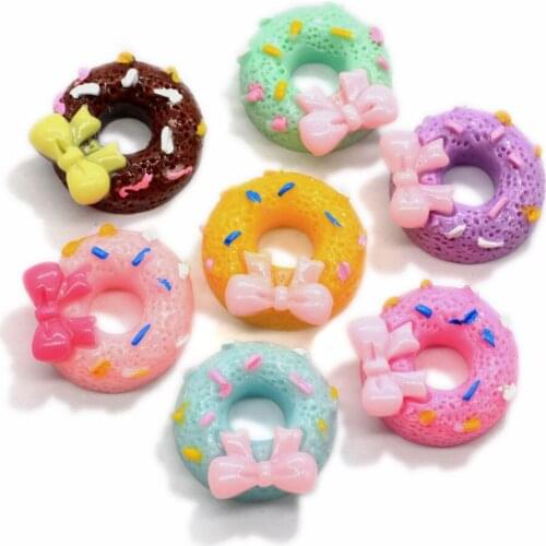 Wholesale 15mm Kawaii Bowknot Donuts Resin Decoration Craft Flatback Cabochon Simulation Food DIY Scrapbooking Phone