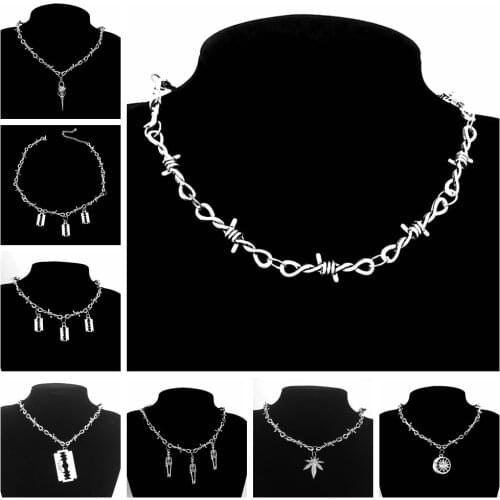 Hot sale Small wire Brambles Iron Unisex Choker Necklace menHip-hop Gothic Punk Style Barbed Wire small thorns Chain Choker Gift