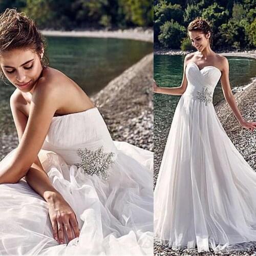 Glamorous Tulle & Satin Sweetheart Neckline A-Line Wedding Dresses With Lace Appliques Pleated Bridal Gowns Robe De Mariage