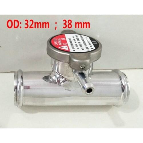 1.25"/1.5" HOSE POLISHED ALUMINUM IN LINE RADIATOR HOSE FILLER NECK/CAP + Radiator CAP OD 32MM/38MM