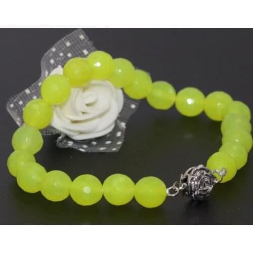 Charms bracelets for women unique design 8mm lemon jades chalcedony faceted round natural stone gifts fine jewelry 7.5inch B2714