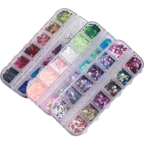 Quality Nail Sequins Set Multi-size Iridescent Heart Glitters Nailart Paillettes Nail Art Decoration UV Gel Polish 12PCS