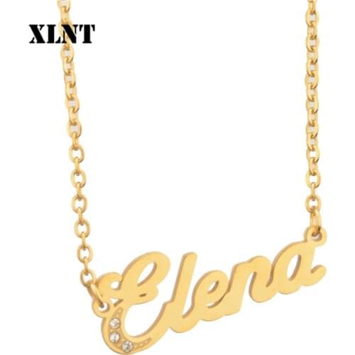 XLNT Elena Name Necklace Choker Statement Personalized Necklace Women Name Letter Necklace Chain Stainless Steel Necklace