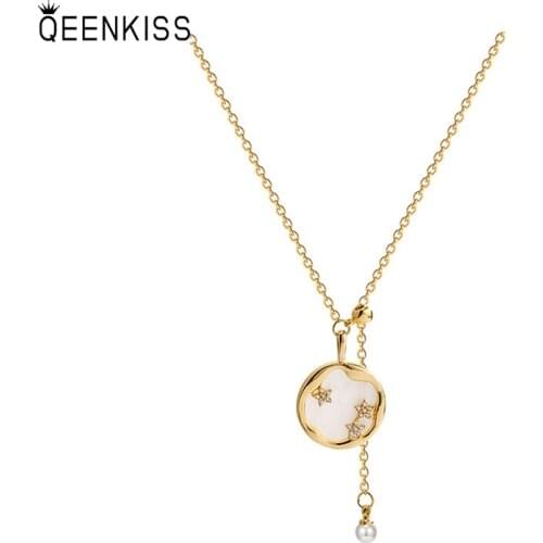 QEENKISS NC721 Fine Jewelry Wholesale Fashion Woman Girl Birthday Wedding Gift Star Shell 18KT Gold Clavicle Pendant Necklace