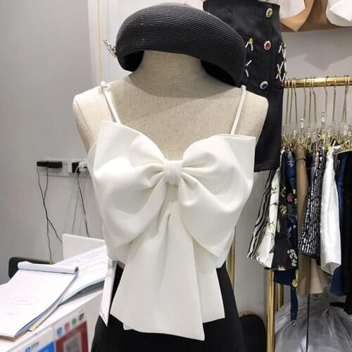 European Summer New Sexy Off-shoulder Big Bow Sweet Short Small Suspenders Women Tops Vests Fashion Streetwear 2021