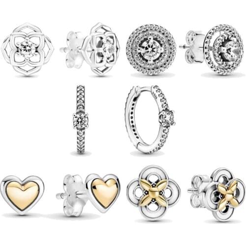 925 sterling silver pot earrings sparkling love flower Pandora earrings female wedding party gift fashion jewelry