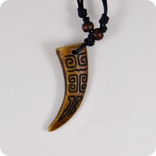 Zigzag Fret Tooth Resin Carving Pendant Necklace Amulet Lucky Gift Tribal Fashion Jewelry