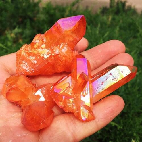 1pcs Rare beautiful orange flame aura quartz crystal cluster specimen