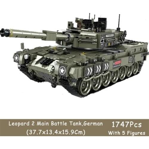 1747Pcs German Leopard 2 Main Battle Tank With 5 Color Printing Soldier Figures Military Building Block Collection Gift Toy