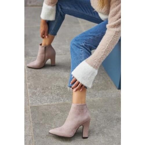 2021 Winter Fashion Women Boots Beige Pointed Toe Elastic Ankle Heels Shoes Autumn Winter Female Socks Boots Suede Real Leather