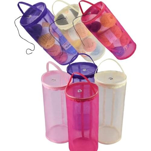 4 colors Portable Wire Mesh Weaving Round Bags Wool Storage Bag Yarn Crochet Storage Organizer Knitting Baskets Sewing Storage