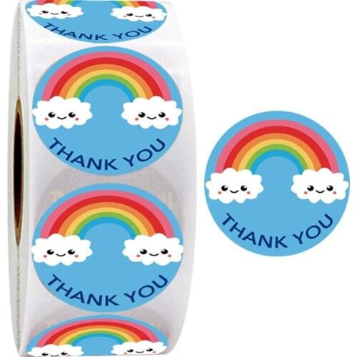 50-500pcs Blue Cartoon Thank You Stickers Cute Sun Rainbow Clouds Sticker For Handmade Gift Decor Labels Kids Reward Stickers
