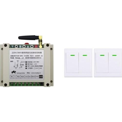 AC220V 250V 380V 30A 2CH Wireless Remote Control Switch Receiver+2*Wall Panel Remote Transmitter Sticky Remote Smart Home Switch
