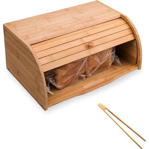 Bamboo Bread Storage Box with Cover&Clip,Bread Bin,Top Kitchen Food Storage,Anti-Dust Storage Box