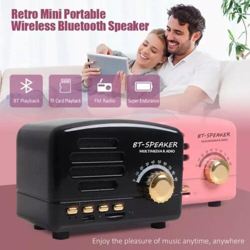 Retro Mini Bluetooth Speaker Wireless Portable Speaker 3D Stereo Surround Subwoofer Bluetooth player Support TF Card/FM radio