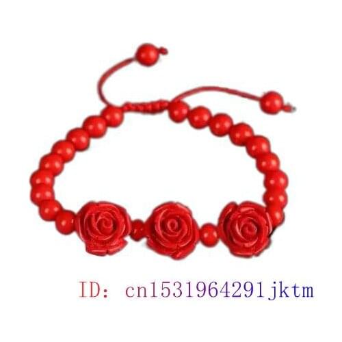 Cinnabar Flowers Bracelet Charm Carved Fashion Women Natural Red Jade Jewellery Amulet Gifts Chinese