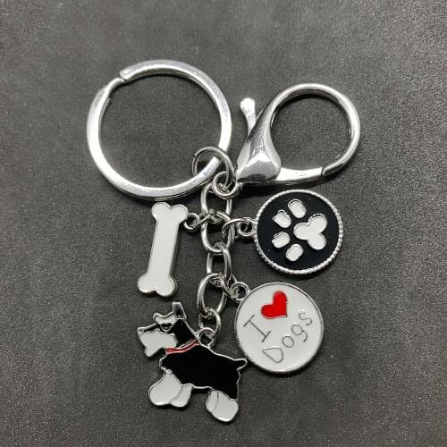 Black enamel color metal schnauzer dog paw print keychain family pet jewelry portable key chain