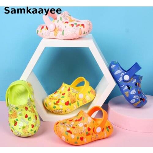 0-8y Kids Clogs Mules Slippers Summer Baby Boys Girls Sandals Cartoon Rabbit Toddler Beach Print Children Flat Garden Shoes Y12