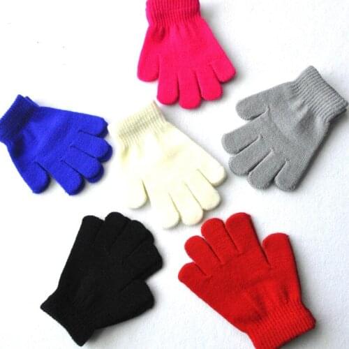 Children Winter Outdoor Gloves Solid Candy Color Acrylic Glove Kid Warm Knitted Finger Stretch Mitten LX8331