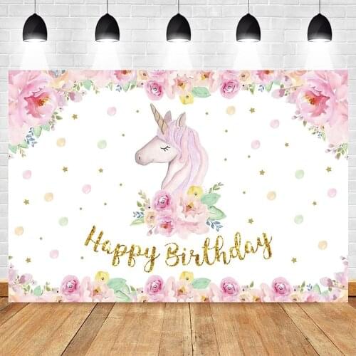 Yeele Baby Birthday Banner Flower Unicorn Party Photographic Backgrounds Customized Photography Backdrops For Photo Studio Props