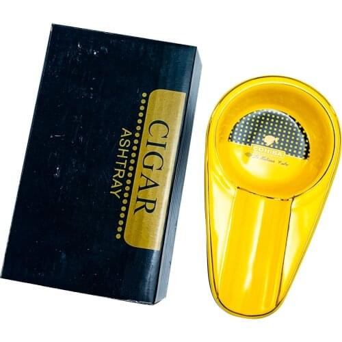 COHIBA Ceramic Cigar Ashtray Portable Ash Tray Single Cigar Holder Round Ash Slot Outside Travel Cigarette Ashtray for Men Gift