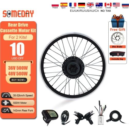 SOMEDAY Electric Bicycle Conversion Kit 36V 48V 500W Brushless Gear Rear Cassette Hub Motor 16''-29'' 700C Wheel For Ebike