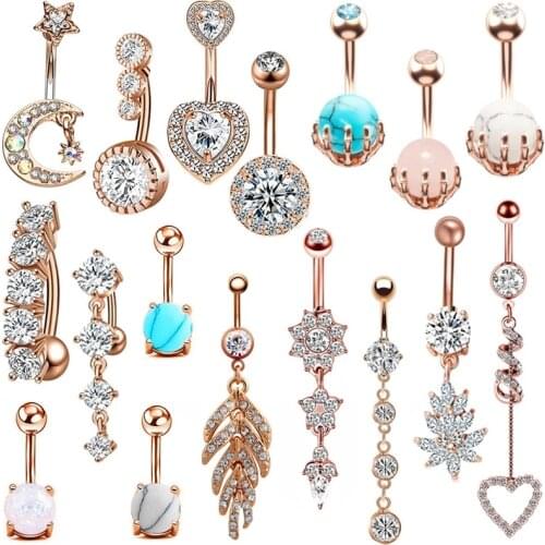 1PC Crystal Belly Button Piercing Rings Fashion Moon Stars Navel Bars Ring Punk Sexy Flower Navel Piercing Ombligo Body Jewelry