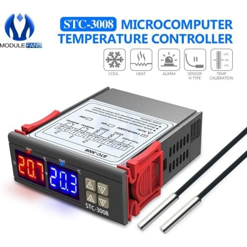 Dual Digital LED Temperature Control Controller Thermostat Thermoregulator Incubator Probe Cooling Heating Two Probe 10A