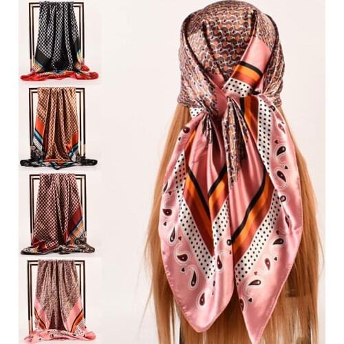 Square Silk Scarves Women 90*90cm Satin Hijab Scarf Bright-colored Muslim Chiffon Shawls Wrap Hair Head Scarves For Women