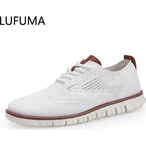 New Brogue mens Shoes Lace up lightweight British Dress Footwear Fashion hollow breathable knitted mesh Flats Shoes