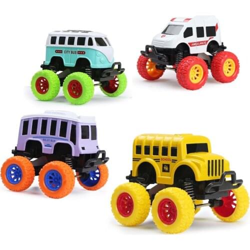 Mini Alloy Off-Road Car Simulated School Bus Ambulance Taxi Vehicles Toys Pull Back Stunt Car Metal Diecast Car Gifts for Kids
