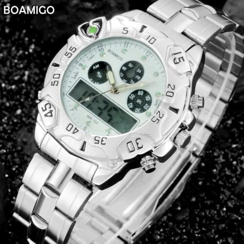 Men Sports Watches BOAMIGO Brand Analog Digital LED Electronic Quartz Watches Fashion Steel Gift Wristwatches Relogio Masculino