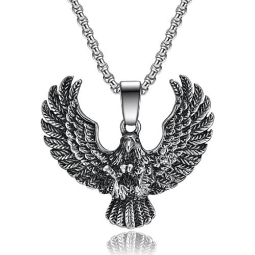 Stainless Steel Vintage Animal Eagle Pendant Necklace Flying Bird Eagle Jewelry with Chain