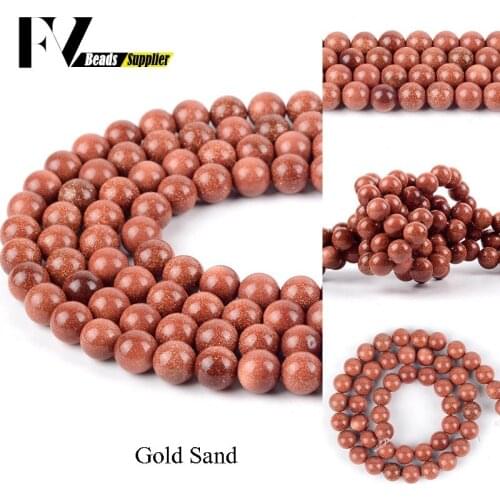 Wholesale 3-12mm Natural Golden Sand Stone Loose Spacer Round Beads For Jewelry Making DIY Bracelets Necklace Needlework 15"