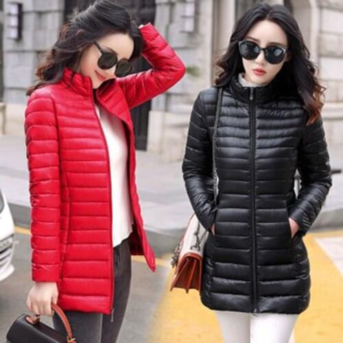 2020 New Spring Autumn Lightweight Down Padded Jacket Womens Mid-length Slim Korean Padded Coat Fashion Slim Ladies Down Jacket