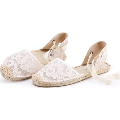 Lace upper flat espadrilles sandals for women summer sandals ankle strap flat sandal