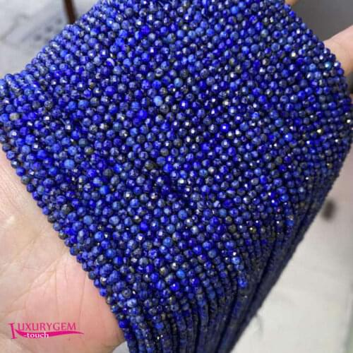 Natural Lapis Stone Loose Small Beads High Quality 2/3/4mm Faceted Round Shape DIY Gem Jewelry Accessories 38cm wk330