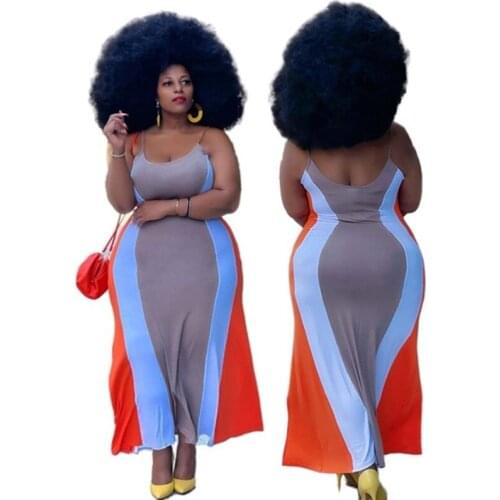 Plus Size Dresses Dresses for Women 2021 Wholesale Patchwork Elegant Loose Stretch Slip Maxi Dresses New Streetwear Dropshipping