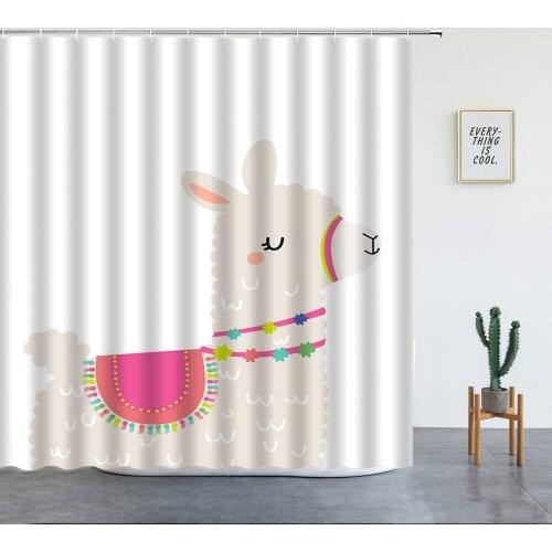 Alpaca Pattern Shower Curtain Set Funny Cartoon Animal Luxury Fabric kids Bathroom Decor Gift Washable Bathtub Screen With Hooks