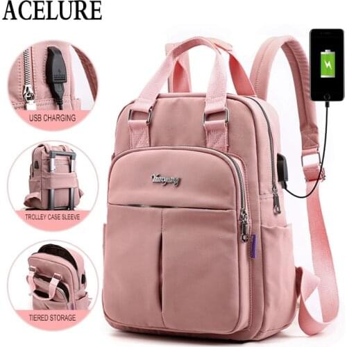 ACELURE Anti Theft USB Charge Nylon Backpack Waterproof Women School Backpacks Bagpack School Bags Teenage Girls Travel Bag