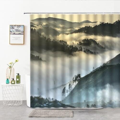 Mountain Shower Curtains Natural Landscape Waterproof Fabric Cloth Bathroom Decoration Supply Washable Bath Room Curtain 3d