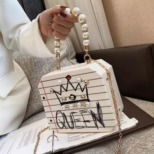 Luxury Brand Pearl Box Bag 2021 Fashion New PVC Graffiti Diamonds Rivet Womens Designer Handbag Chain Shoulder Messenger Bag