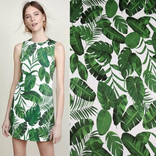 Good White/Green Banana Leaf Print Meter Fabric Cotton/Spandex Dress Fabric Quilting patchwork Sewing Material DIY Womens Dress