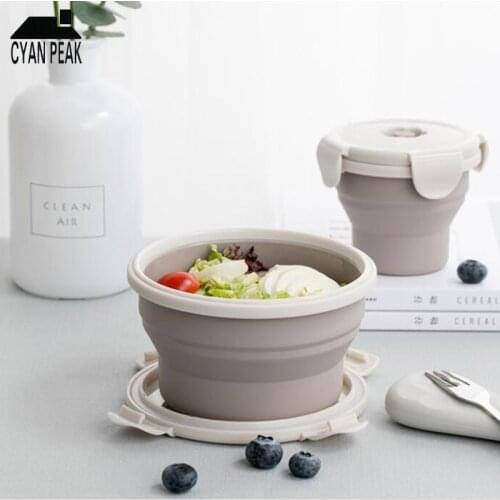 Outdoor Silicone Collapsible Bowl With Flip Cover Camping Hiking Folding Bowls Kitchen Lunch Box Travel Tableware Lunch Box