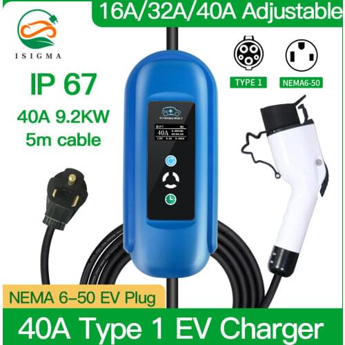 EV charger 16A To 40A J1772 EVSE Adjustable Level 2 Vehicle Charger With 5m Cables