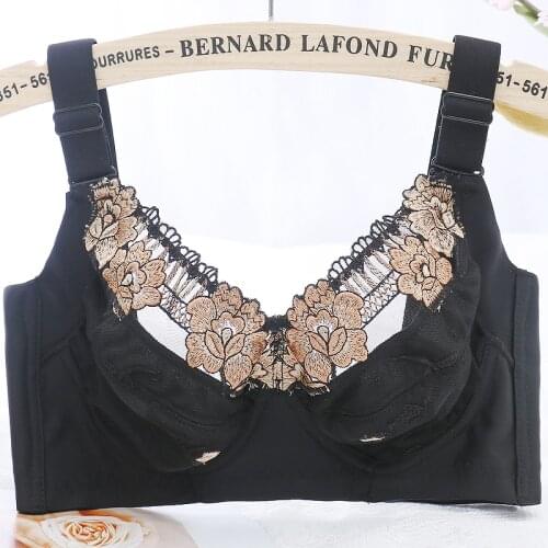 Womens Full Coverage Non Padded Minimizer Bra Wireless Underwear Lace Floral Embroidery Large Size Bra Lingerie 42 44 46 B C D E