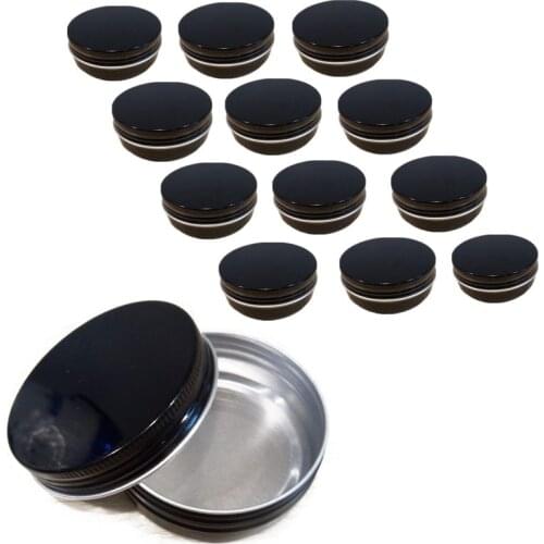12Pcs Black Aluminum Tea Tin Jar Sample Gift Tin Box Nail Art Lip Balm Container Tea Jar With Screw Lid Spice Storage Organizer