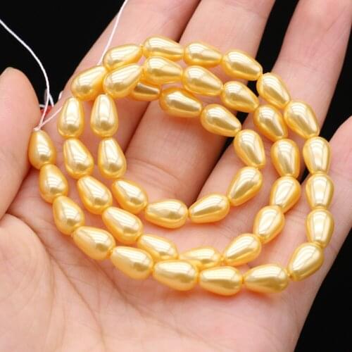 1 Strand High Quality Round Drop-shaped Yellow Natural Shell Pearl Beads for Jewelry Making DIY Necklace Bracelet Accessories